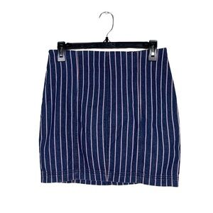 Altar'd State Blue Red Denim Pinstripe Zip Back Straight Mini Jean Skirt 
Size S
